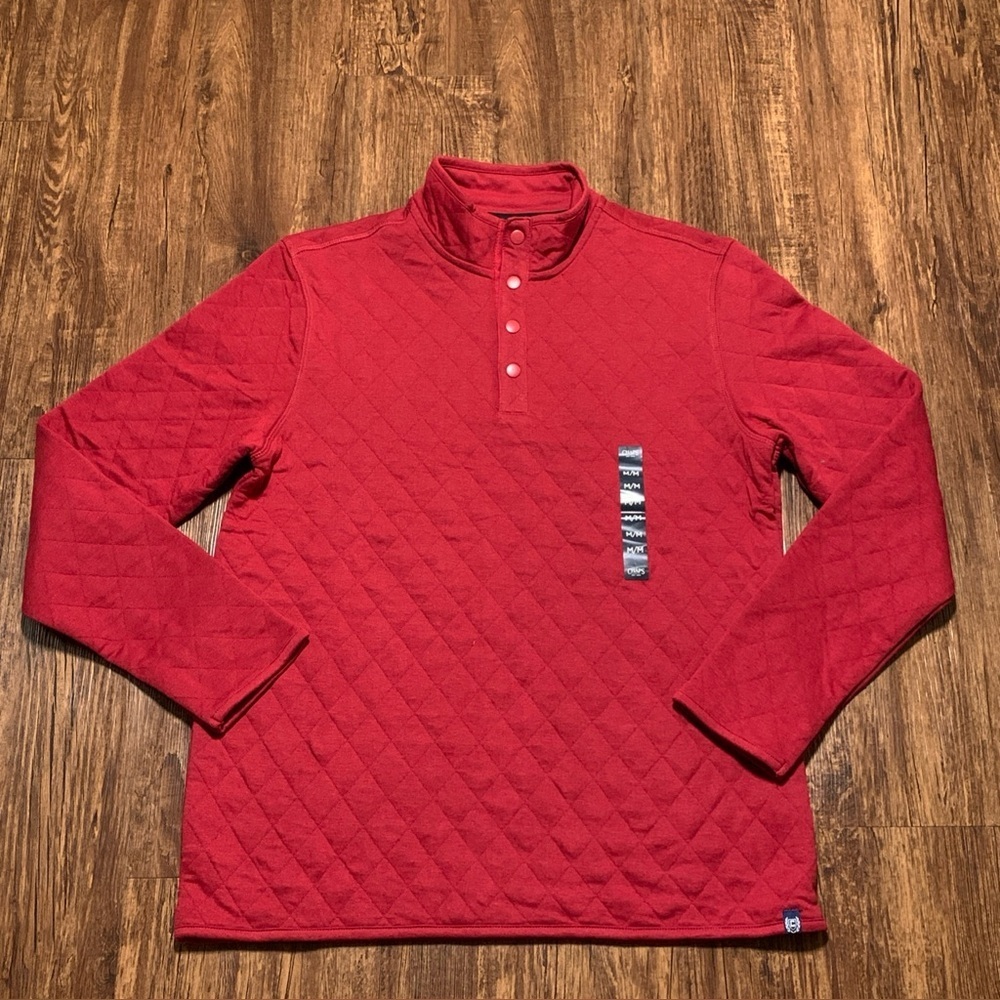 Chaps Quilted Pullover Shirt 1/4 Snap Red Long Sleeve Mock Neck Men’s XL NWT - Picture 2 of 8
